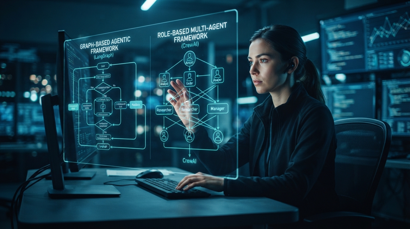 Editorial illustration for Graph or Crew? Choosing Between Open-Source Agentic AI Frameworks by Architecture